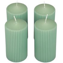 Artículo Velas de pilar con ranuras de color verde esmeralda, 70/130 mm, 4 unidades