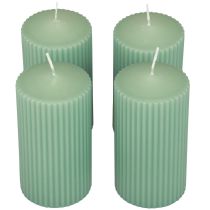 Artículo Velas de pilar velas ranuradas verde esmeralda 70/130mm 4ud