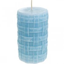 Velas de cera patrón de canasta, velas de pilar, velas rústico azul claro 110/65 2 piezas