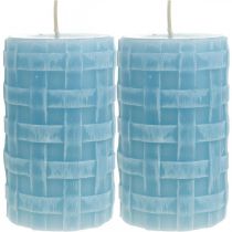 Velas de cera patrón de canasta, velas de pilar, velas rústico azul claro 110/65 2 piezas
