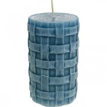 Velas de columna azul, velas de cera rústicas, velas con patrón trenzado 110/65 2 piezas