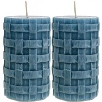 Velas de columna azul, velas de cera rústicas, velas con patrón trenzado 110/65 2 piezas