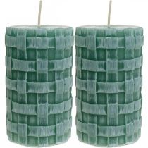 Artículo Velas con patrón trenzado, velas de pilar Verde rústico, decoración de velas 110/65 2 piezas