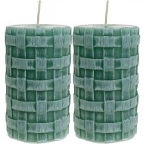 Velas con patrón trenzado, velas de pilar Verde rústico, decoración de velas 110/65 2 piezas