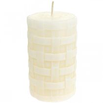 Velas rústicas, velas de cera blanca, velas de pilar con patrón de cesta 110/65 2 piezas