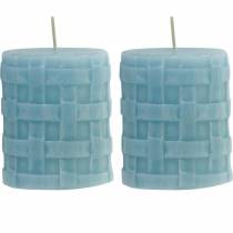 Artículo Velas de pilar Rústico 80/65 vela azul claro decoración vela 2 piezas