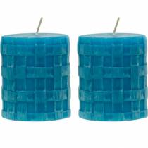 Velas de columna Rústico 80/65 vela turquesa decoración vela 2 piezas