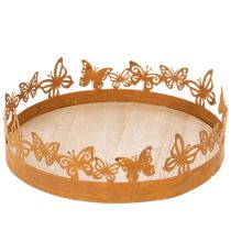 Artículo Bandeja con mariposas, primavera, decoración de mesa, decoración de metal, acabado oxidado, Ø20cm H6.5cm