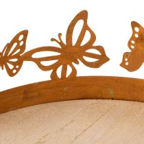 Artículo Bandeja con mariposas, primavera, decoración de mesa, decoración de metal, acabado oxidado, Ø20cm H6.5cm