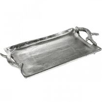 Bandeja decorativa astas de ciervo plata aluminio rectangular 33x18x4cm