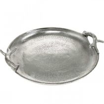 Bandeja decorativa astas de ciervo plata aluminio redondo Ø30cmH4.5cm