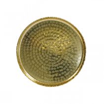 Bandeja de óptica oriental, placa decorativa dorada, decoración de metal Ø18,5cm