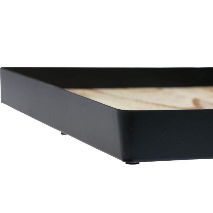 Artículo Bandeja decorativa metal madera cuadrada natural negro 25,5×25,5×4cm