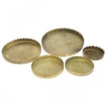 Placas de metal para decorar, decoración de mesa, portavelas redondo aspecto antiguo dorado Ø7,5/10/12/15/18cm H2cm juego de 5