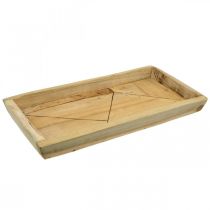 Artículo Bandeja de madera de paulownia, macetero con diseño geométrico L45cm H4.5cm