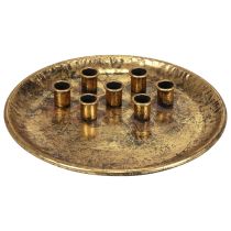 Artículo Portavelas de metal vintage dorado con plato para velas Ø30cm