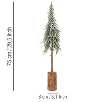 Artículo Abeto artificial, escarchado, árbol decorativo sobre una base de madera para decoración invernal y navideña, 75 cm.