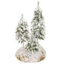 Artículo Abetos cubiertos de nieve, paisaje invernal artificial para decoración de mesa y pueblo navideño, 29 cm.