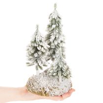 Artículo Abetos cubiertos de nieve, paisaje invernal artificial para decoración de mesa y pueblo navideño, 29 cm.