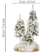Artículo Abetos cubiertos de nieve, paisaje invernal artificial para decoración de mesa y pueblo navideño, 29 cm.