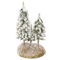 Artículo Abetos cubiertos de nieve, paisaje invernal artificial para decoración de mesa y pueblo navideño, 29 cm.
