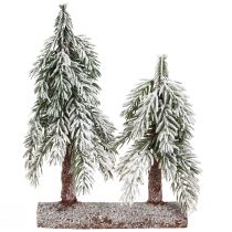 Artículo Decoración para árbol de Navidad verde blanco invierno sobre base de madera Al. 28 cm