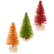 Artículo Árbol de Navidad artificial con base de madera, pequeño, 16 cm, 6 piezas