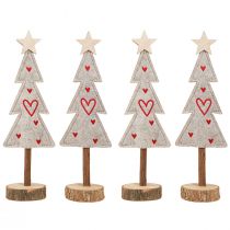 Artículo Árbol de Navidad de fieltro decorado con corazones gris rojo 28cm 4 piezas