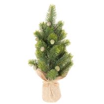 Artículo Árbol de Navidad artificial en saco de yute, pequeño adorno de mesa, mini árbol de Navidad, 38 cm.