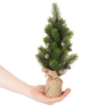Artículo Árbol de Navidad artificial en saco de yute, pequeño adorno de mesa, mini árbol de Navidad, 38 cm.