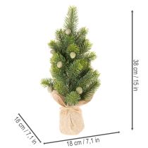 Artículo Árbol de Navidad artificial en saco de yute, pequeño adorno de mesa, mini árbol de Navidad, 38 cm.