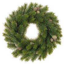 Artículo Corona de ramas de abeto artificiales con piñas para puerta o mesa, 30 cm.