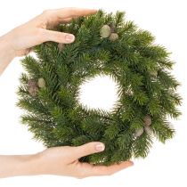 Artículo Corona de ramas de abeto artificiales con piñas para puerta o mesa, 30 cm.