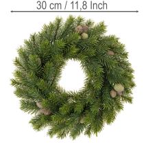 Artículo Corona de ramas de abeto artificiales con piñas para puerta o mesa, 30 cm.