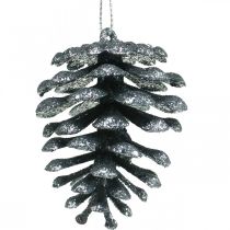 Artículo Adornos para árboles de Navidad conos decorativos brillo antracita H7cm 6 piezas