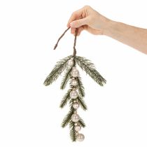 Artículo Rama de abeto artificial con mini adornos navideños blancos, 46 cm, 2 unidades.