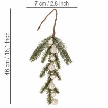 Artículo Rama de abeto artificial con mini adornos navideños blancos, 46 cm, 2 unidades.