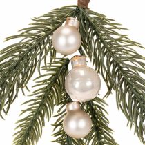 Artículo Rama de abeto artificial con mini adornos navideños blancos, 46 cm, 2 unidades.