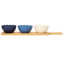 Artículo Juego de cuencos en bandeja Azul y blanco  Cerámica 40×10cm