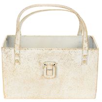 Artículo Bolsa metálica, recipiente decorativo, rectangular, 26 cm, color dorado.