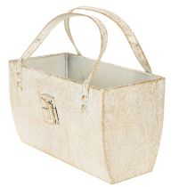 Artículo Bolsa metálica, recipiente decorativo, rectangular, 26 cm, color dorado.