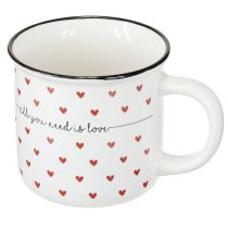 Artículo Taza con corazones taza de cerámica blanca roja Ø9cm H9cm