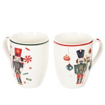 Artículo Taza navideña con motivo de cascanueces y bastón de caramelo, 10 cm, 2 unidades