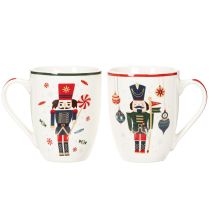Artículo Taza navideña con motivo de cascanueces y bastón de caramelo, 10 cm, 2 unidades