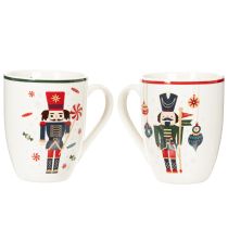 Artículo Taza navideña con motivo de cascanueces y bastón de caramelo, 10 cm, 2 unidades