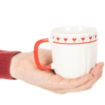 Artículo Taza de café con asa roja, diseño de punto y decoración de corazón, cerámica, 9 cm, 2 unidades