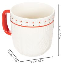 Artículo Taza de café con asa roja, diseño de punto y decoración de corazón, cerámica, 9 cm, 2 unidades