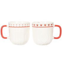 Artículo Taza de café con asa roja, diseño de punto y decoración de corazón, cerámica, 9 cm, 2 unidades