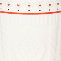 Artículo Taza de café con asa roja, diseño de punto y decoración de corazón, cerámica, 9 cm, 2 unidades