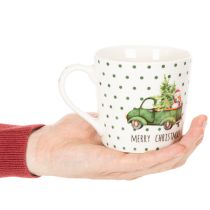 Artículo Taza de café Feliz Navidad con motivo de coche navideño, taza de cerámica de 10 cm, 2 unidades